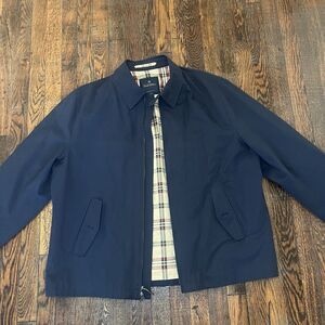 Brooks Brothers Navy Cotton Jacket Plaid Interior XXL pockets Zip Up